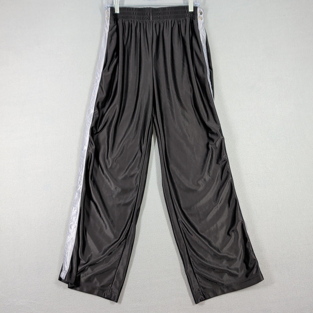 Finish Line Track Pants‎ Mens M Black Silver Stripe Snap Off Sides Athletic